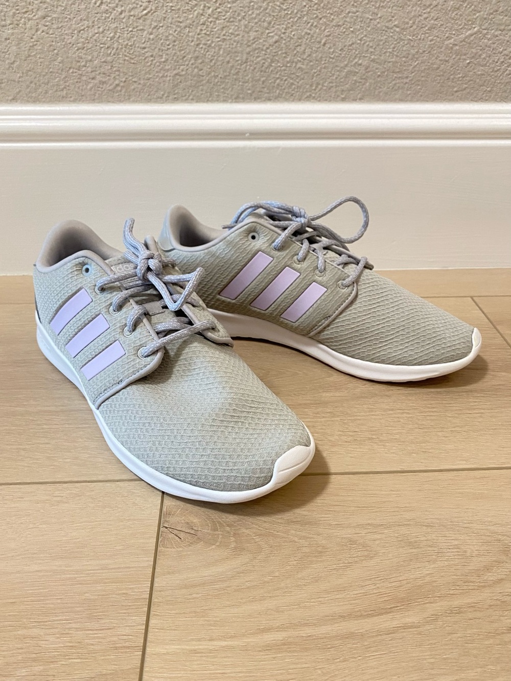 Light Grey and Pastel Purple Accented Adidas Sneakers